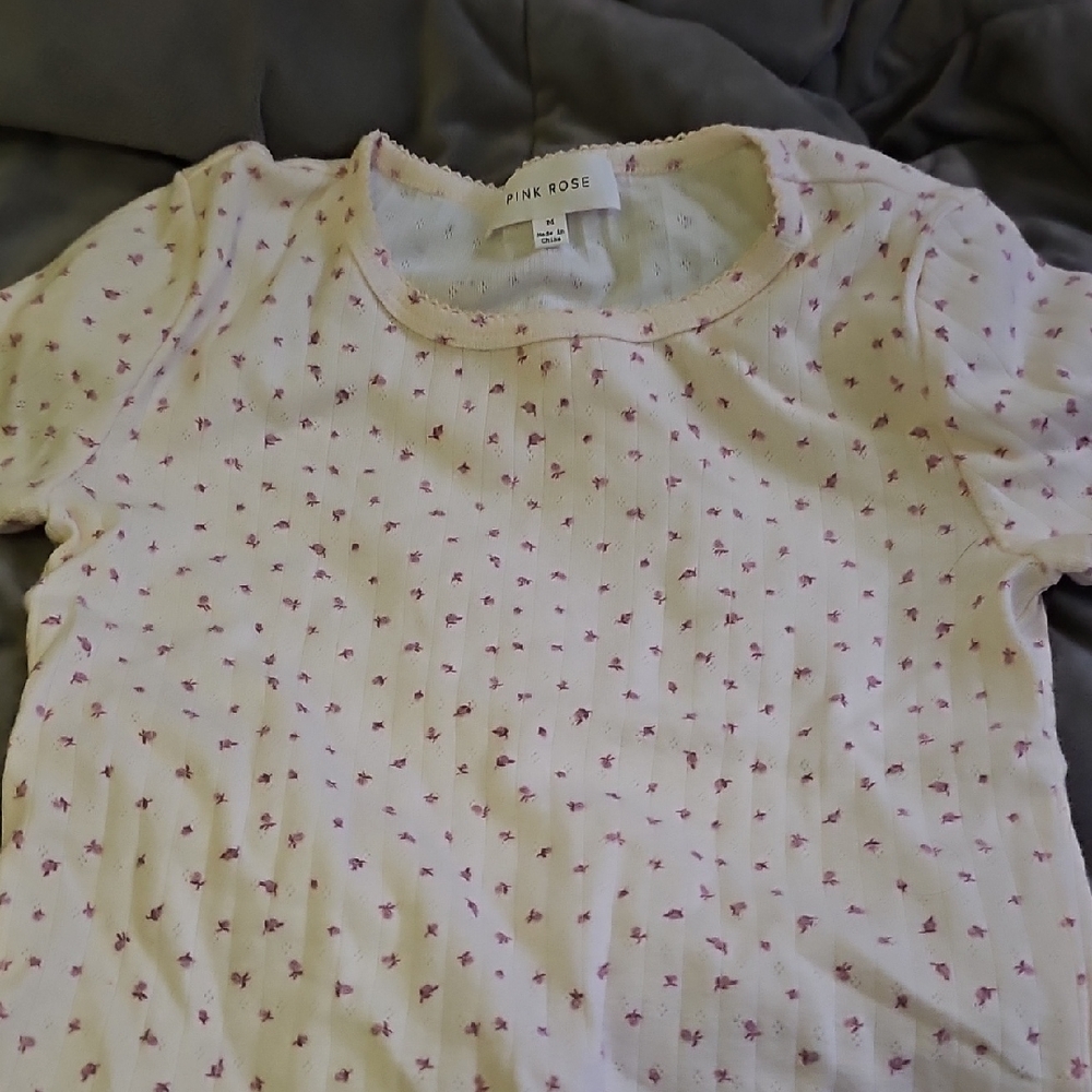 Pink Rose White and Pink Short Sleeve Tee
